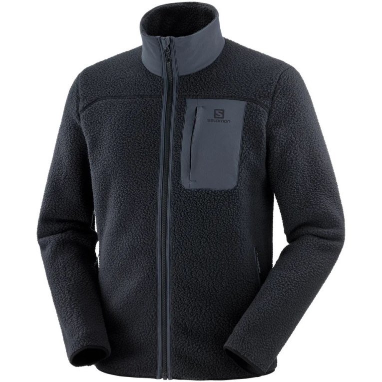 Black Salomon Outline Warm Teddy Full Zip Men's Jackets | PH 13426C